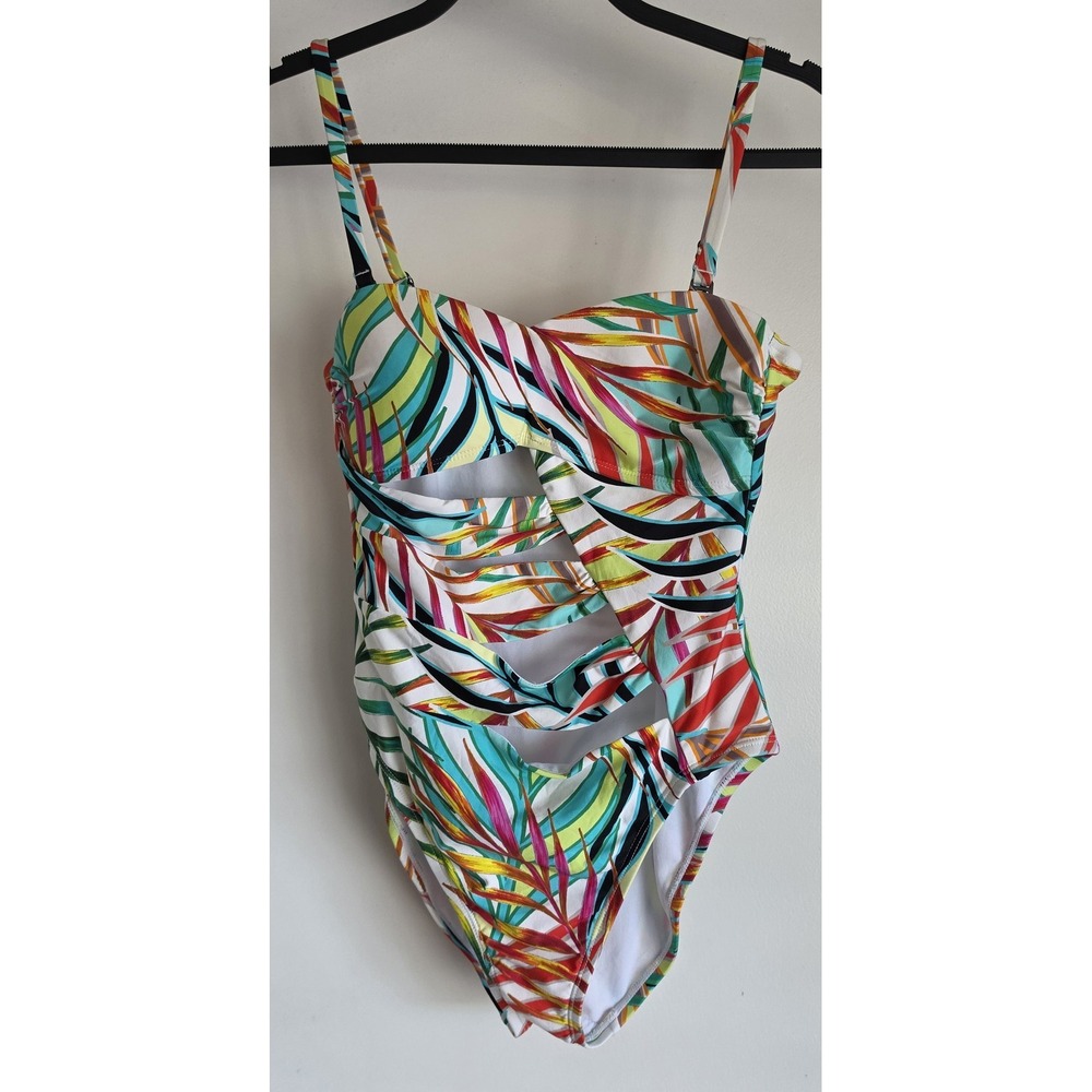 Kenneth Cole S Swimsuit One Piece Leaf Print Multi Resort Swim Gown Cutout